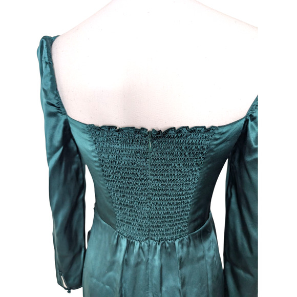 Reformation Rey Silk Dress Emerald Green Long Sleeve Midi Dress Size 6 - Picture 5 of 9